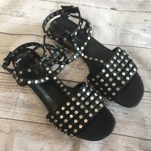 ZARA BASIC Black Studded Short Gladiator Sandals Sz 8